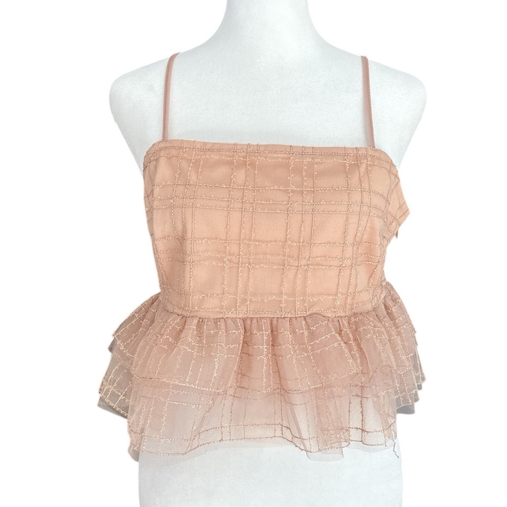 Le Lis Sequined Pattered Ruffle Cami Peach M